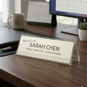 Custom Desk Name Plate Double Side | Acrylic | Office Table Name Sign