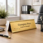 Custom Desk Name Plate Double Side Gold