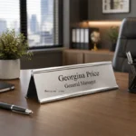 Custom Desk Name Plate Double Side Silver color