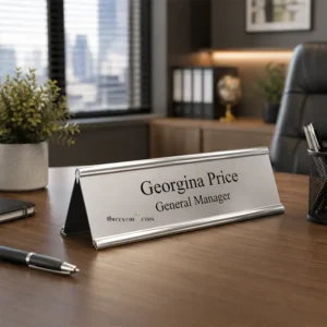Custom Desk Name Plate Double Side Silver color