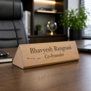 Custom Desk Name Plate Double Side Wooden